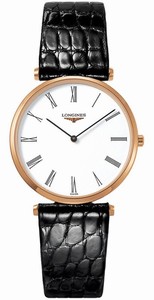 Longines Quartz 18k Rose Gold Tone White Roman Numeral Dial Black Alligator Leather Band Watch #L4.709.1.11.2 (Men Watch)