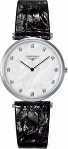 Longines La Grande Classique Quartz Mother of Pearl Diamonds Dial Black Leather Watch# L4.709.4.87.2 (Women Watch)