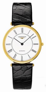 Longines Automatic 18k Polished Yellow Gold White With Black Roman Numeral Dial Black Crocodile Leather Band Watch #L4.738.6.11.2 (Men Watch)
