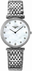 Longines Quartz Polished Stainless Steel White Mother Of Pearl Diamond Dial Polished Stainless Steel Band Watch #L4.741.0.80.6 (Men Watch)