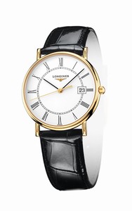 Longines La Grande Classique Quartz White Dial Roman Numerals Date 18ct Gold Bezel Black Leather Watch# L4.743.6.11.0 (Men Watch)