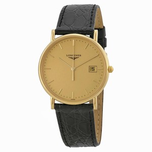 Longines La Grande Classique Quartz Analog Date 18ct Yellow Gold Case Black Alligator Leather Watch# L4.743.6.32.2 (Men Watch)