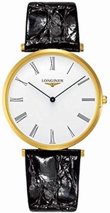 Longines La Grande Classique Quartz Gold PVD Stainless Steel Case Black Leather Watch # L4.755.2.11.2 (Men Watch)
