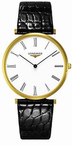 Longines Quartz 18k Gold Tone Pvd White Roman Numeral Dial Black Crocodile Leather Band Watch #L4.766.2.11.2 (Men Watch)