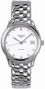 Longines Automatic Polished Stainless Steel White With Diamonds And Date At 3 Dial Polished Stainless Steel Band Watch #L4.774.4.27.6 (Men Watch)