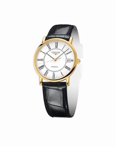 Longines La Grande Classique Automatic White Dial Roman Numerals Date 18ct Gold Bezel Black Leather Watch# L4.778.6.11.0 (Men Watch)