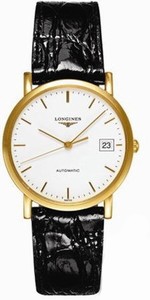 Longines Presence Automatic White Dial Date 18ct Gold Black Leather Watch# L4.778.6.12.0 (Men Watch)