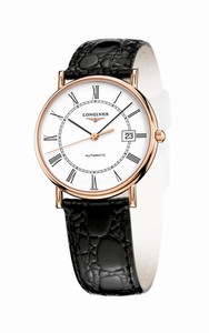 Longines La Grande Classique Automatic White Dial Roman Numerals Date 18ct Rose Gold Bezel Black Leather Watch# L4.778.8.11.0 (Men Watch)
