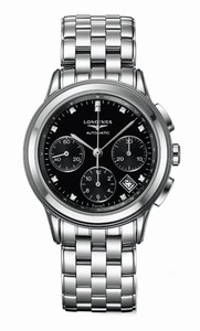 Longines Flagship Automatic Black Diamonds Dial Chronograph Date Stainless Steel Watch# L4.803.4.57.6 (Men Watch)