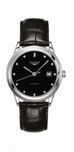 Longines Flagship Automatic Diamond Hour Markers Date Black Leather Watch# L4.874.4.57.2 (Men Watch)