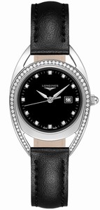 Longines Equestrian Quartz Diamond Hour Markers Date Diamond Case Black Leather Watch # L6.137.0.57.0 (Women Watch)