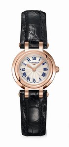 Longines Primaluna Quartz Silver Roman Numerals Dial 18ct Rose Gold Bezel Black Leather Watch# L8.109.8.78.2 (Women Watch)