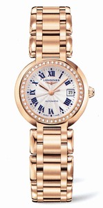 Longines Primaluna Automatic Silver Dial Roman Numerals Date Diamond Bezel 18ct Rose Gold# L8.111.9.78.6 (Women Watch)