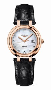 Longines Primaluna Automatic Mother of Pearl Diamonds Dial Date 18ct Rose Gold Black Leather Watch# L8.113.8.87.2 (Women Watch)