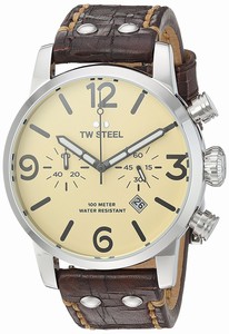 TW Steel Beige Dial Chronograph Date Brown Leather Watch # MS24 (Men Watch)