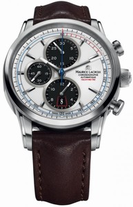 Maurice Lacroix Pontos Automatic Chronograph Date White Dial Brown Leather Watch #PT6288-SS001-130 (Men Watch)