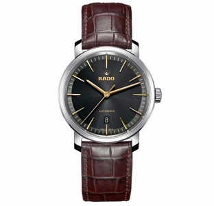 Rado Diamaster Automatic Black Dial Date Brown Leather Watch# R14077166 (Men Watch)