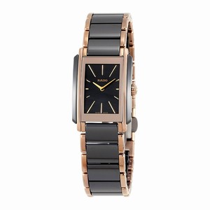 Rado Black Dial Fixed Rose Gold Pvd Band Watch #R20225152 (Women Watch)