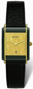 Rado Quartz Black Ceramic/gold Gold Dial Black Leather Band Watch #R20282285 (Men Watch)