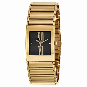 Rado Integral Quartz Black Diamond Dial Gold Tone Stainless Steel and Ceramos Watch# R20790762 (Women Watch)