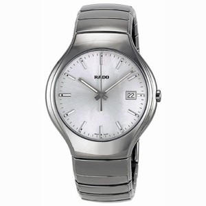 Rado True Quartz Platinum Tone Ceramic Date Watch# R27654122 (Men Watch)