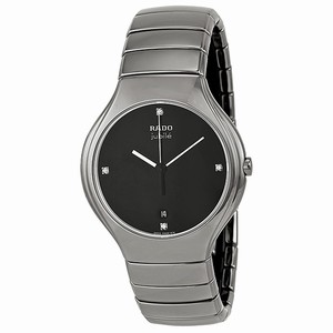 Rado True Jubile Quartz Black Diamond Dial Date Platinum Tone Ceramic Watch# R27654742 (Men Watch)