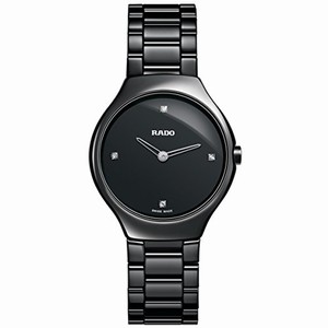 Rado True Thinline Quartz Diamond Dial Black Ceramic Watch# R27742712 (Women Watch)