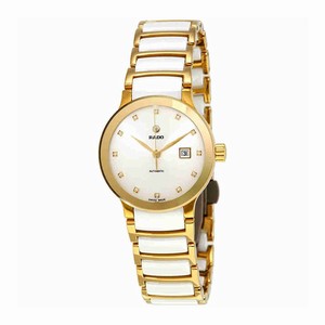 Rado White Dial Fixed Gold Pvd Band Watch #R30080752 (Women Watch)