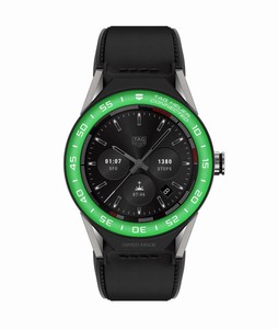 TAG Heuer Connected Modular 45 Smartwatch Green Aluminum Bezel Black Leather# SBF8A8018.11FT6079 (Men Watch)