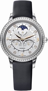 Maurice Lacroix Automatic Day Date Month Diamond Bezel Black Textile Strap Watch # SD6107-SD501-15 (Women Watch)