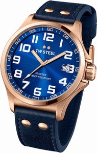 TW Steel Sunray Blue Dial Fixed Rose Gold Pvd Band Watch #TW404 (Men Watch)