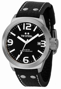 TW Steel Quartz White Dial Date Black Leather Watch # TW622 (Men Watch)