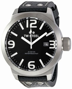 TW Steel Quartz Black Dial Date Black Leather Watch # TW623 (Men Watch)