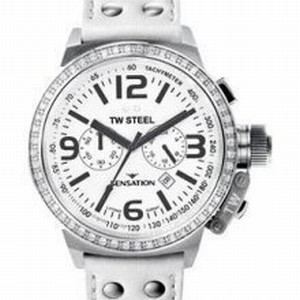 TW Steel White Dial Fixed Bezel Set With Zirconias Band Watch #TW832 (Men Watch)