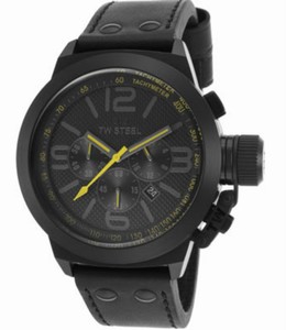TW Steel Quartz Chronograph Black Dial Date Black Leather Watch # TW900R (Men Watch)