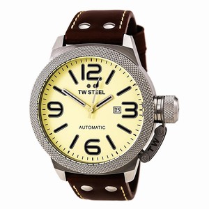 TW Steel Automatic Beige Dial Date Brown Leather Watch # TWA953 (Men Watch)