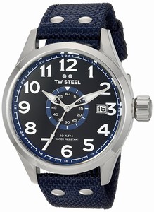 TW Steel Quartz Black Dial Date Blue Textile Strap Watch # VS31 (Men Watch)