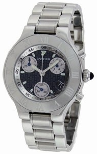 Cartier Calibre 272 Quartz Brushed And Polished Stainless Steel Black Double C Chronograph With Magnified Date At 4 Dial Brushed And Polished Stainless Steel Band Watch #W10172T2 (Men Watch)