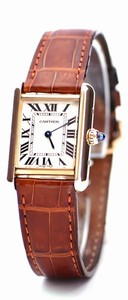 Cartier Quartz 18kt Yellow Gold White Dial Crocodile Brown Leather Band Watch #W1529856 (Women Watch)