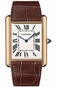 Cartier Manual Winding Calibre 9753 18k Rose Gold Rectangular Silver Dial With Blue Sword Shaped Hands Dial Brown Crocodile Leather Band Watch #W1560017 (Men Watch)