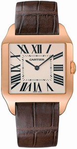 Cartier Manual Winding Polished 18k Rose Gold Silver With Roman Numeral Hour Markers Dial Brown Crocodile Leather Band Watch #W2006951 (Men Watch)