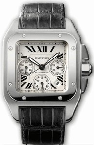Cartier Calibre 8630 Automatic Stainless Steel Silver Opaline Chronograph With Roman Numerals Dial Black Alligator Band Watch #W20090X8 (Men Watch)