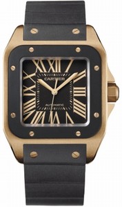 Cartier Automatic 18kt Rose Gold Black Dial Rubber Black Band Watch #W20124U2 (Men Watch)
