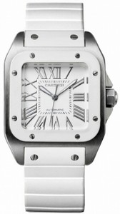 Cartier Automatic Stainless Steel Silver Dial White Rubber Band Watch #W20129U2 (Women Watch)