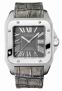 Cartier Calibre 049 Automatic Stainless Steel Grey With Roman Numerals Dial Grey Alligator Leather Band Watch #W20134X8 (Men Watch)