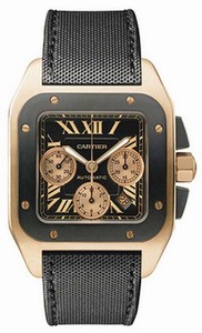 Cartier Automatic 18kt Rose Gold Black Dial Black Fabric Band Watch #W2020003 (Men Watch)