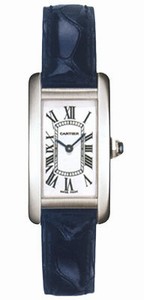 Cartier Quartz 18k White Gold Silver With Roman Numerals Dial Blue Crocodile Leather Band Watch #W2601956 (Women Watch)