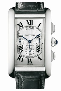 Cartier Self Winding Automatic 18k White Gold Silver Chronograph With Roman Numeral Hour Markers And Date Aperture At 12 Dial Black Crocodile Leather Band Watch #W2609456 (Men Watch)