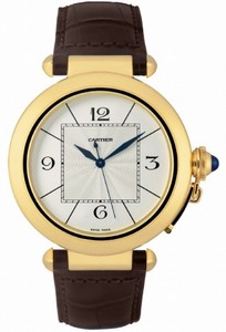 Cartier Automatic 18kt Yellow Gold Silver Dial Crocodile Brown Leather Band Watch #W3019551 (Men Watch)
