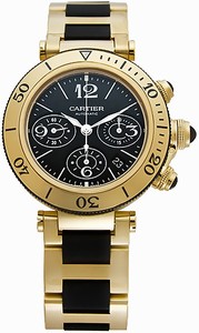 Cartier Calibre 8630 Automatic 18kt Yellow Gold Black With Date Between 4 And 5 Dial 18kt Yellow Gold With Black Rubber Central Links Band Watch #W301970M (Men Watch)